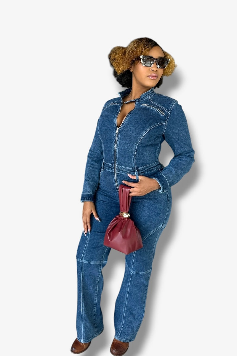 ￼ Dark Wash Denim Jumpsuit￼