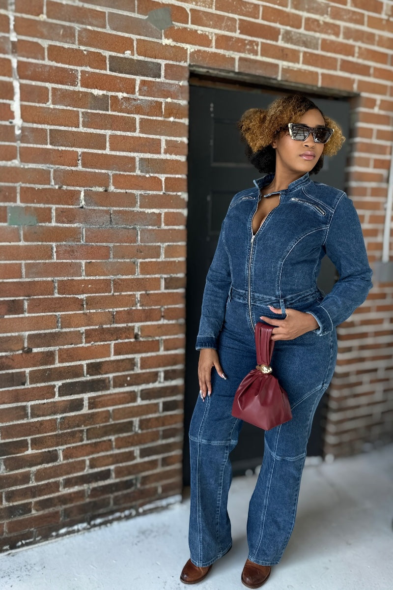 ￼ Dark Wash Denim Jumpsuit￼